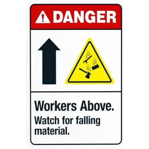 Workers Above Watch For Falling Material Warning Sign, Construction Security Metal Signs for Business Home Outdoor Indoor Road Garage Street Wall Safety Caution Custom Decor 8 x 12 Inch