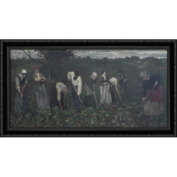 Workers on the beet field 40x22 Large Black Ornate Wood Framed Canvas Art by Max Liebermann