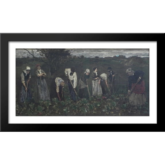 Workers on the beet field 40x22 Large Black Wood Framed Print Art by Max Liebermann