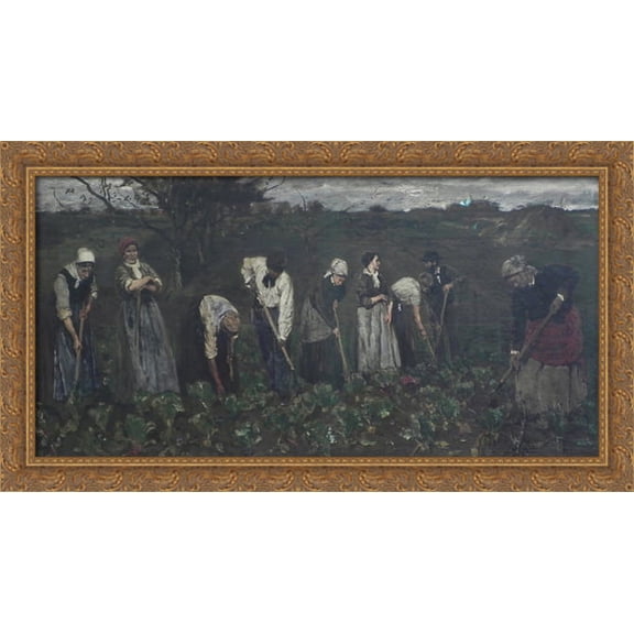 Workers on the beet field 40x22 Large Gold Ornate Wood Framed Canvas Art by Max Liebermann
