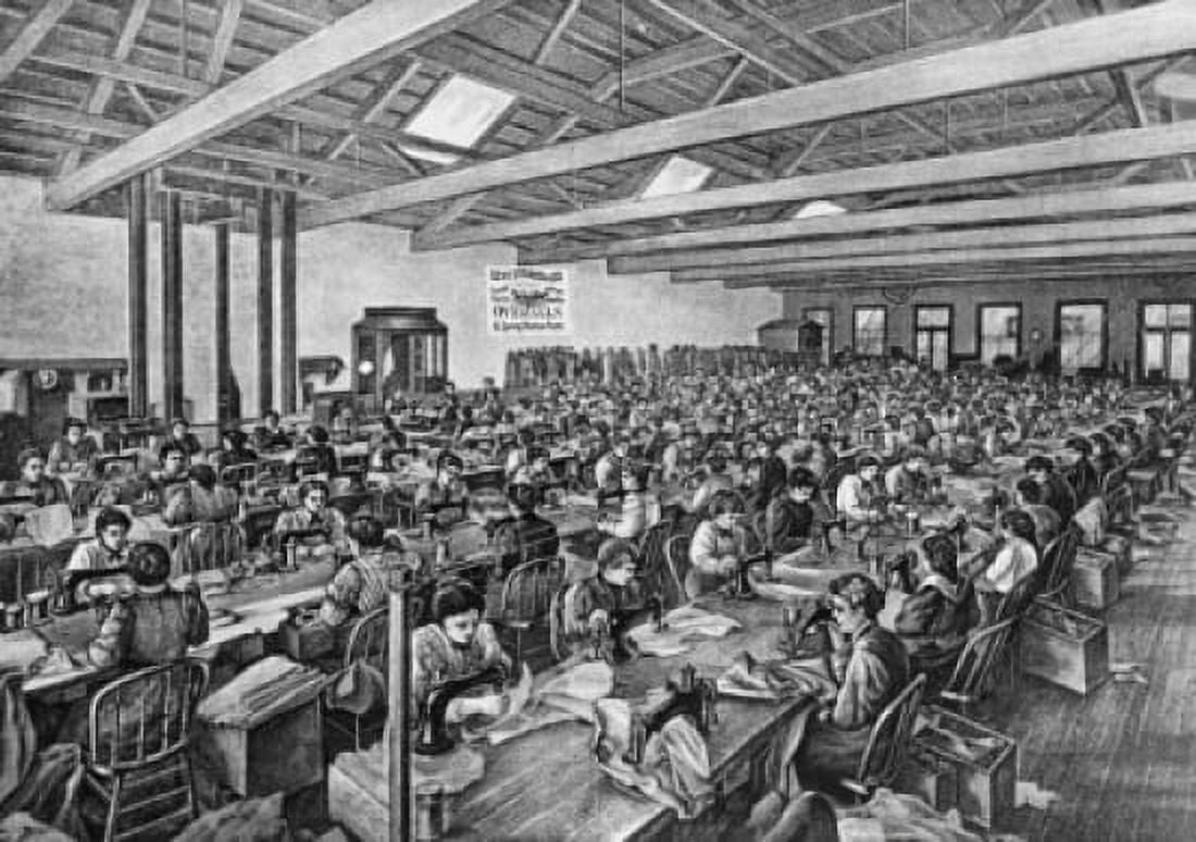 Workers working in a textile factory Levi Strauss & Co Canvas Art - (18 x 24)