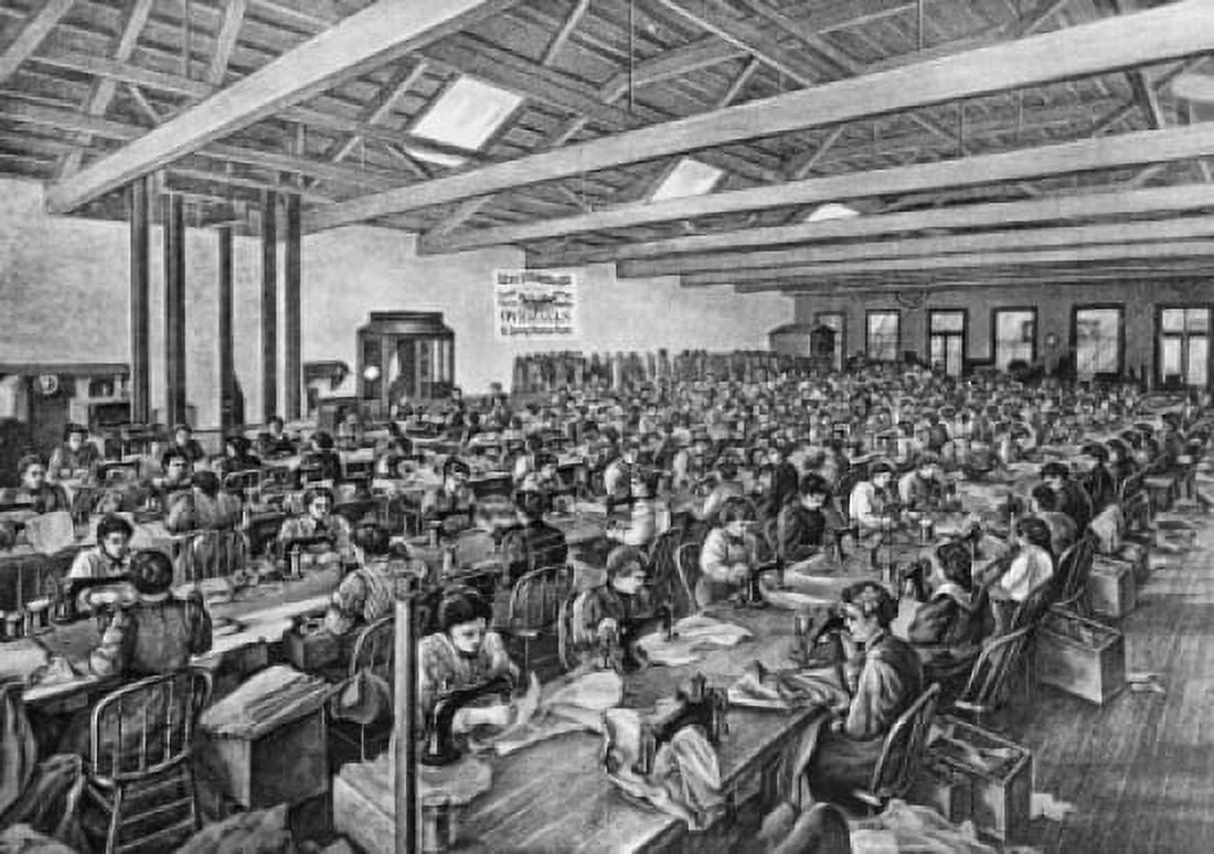 Workers working in a textile factory Levi Strauss & Co Canvas Art - (24 x 36)