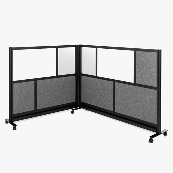 Luxor Workflow Modular Wall Bundle with 2 Walls + Hinge + Casters, 70" x 48" & 53" x 48", Black, Freestanding