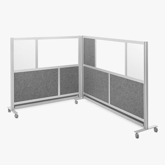 Workflow Modular Wall Bundle with 2 Walls + Hinge + Casters, 70" x 48" & 53" x 48", Silver