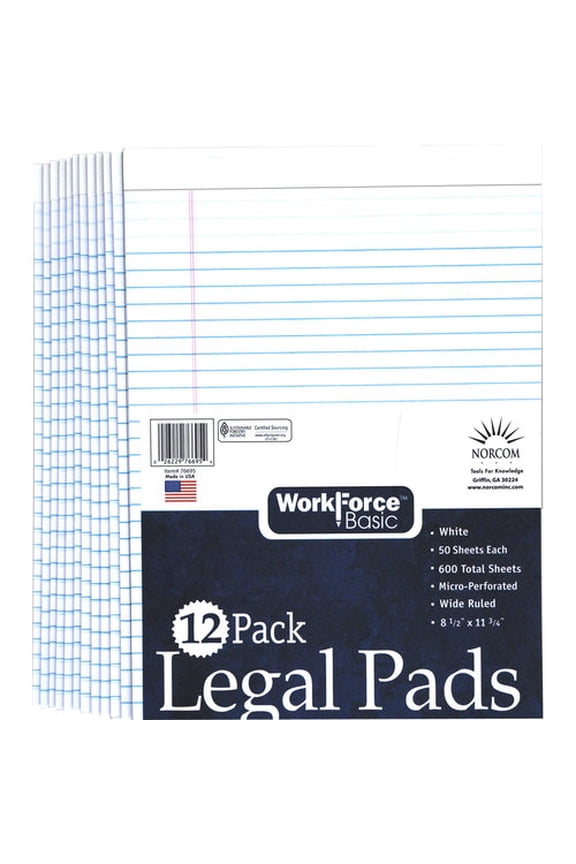 Basic 12pk White Legal Pad 50ct 8.5 X 11.75"