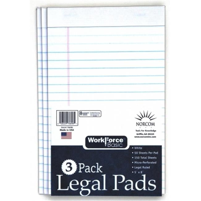 Workforce Basic 3pk White Legal Pad 50ct 5x8"