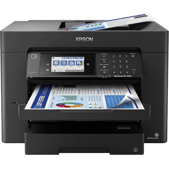 Workforce Pro WF-7840 Wireless All-in-One Wide-Format Printer with Auto 2-Sided Print up to 13" x 19", Copy, Scan and Fax, 50-Page ADF, 500-sheet Paper Capacity, 4.3" Screen,Black