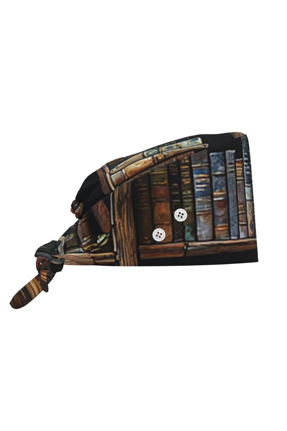 Working Cap Adjustable Tie Back Hat with Integrated Sweatband, Head Cover for Kitchen, Cleaning , Bookshelf Library Stained Glass