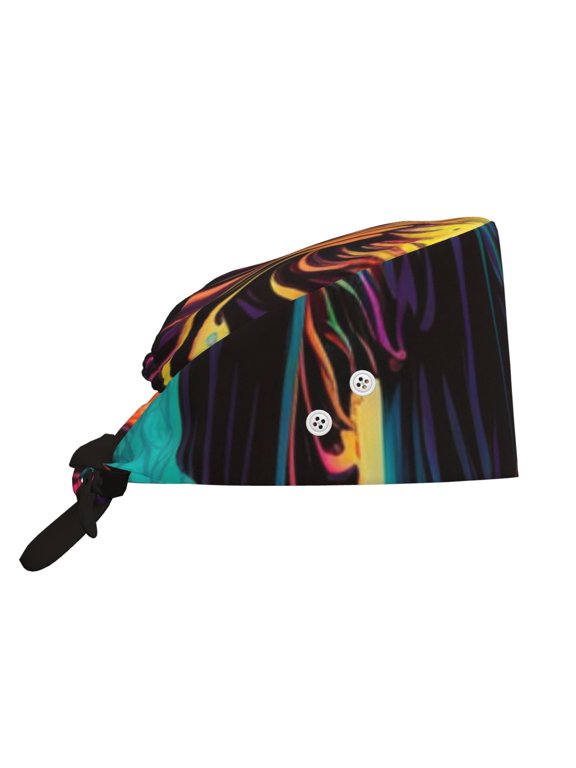 Working Cap Adjustable Tie Back Hat with Integrated Sweatband, Head Cover for Kitchen, Cleaning , Dark Grim Reaper Psychedelic Death B2b8ef93