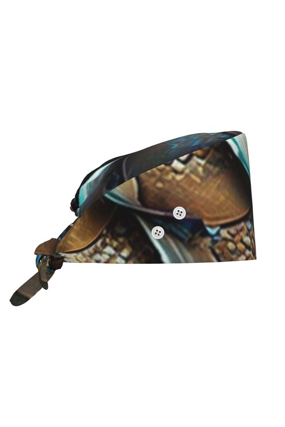 Working Cap Adjustable Tie Back Hat with Integrated Sweatband, Head Cover for Kitchen, Cleaning , Dragon Scale Art