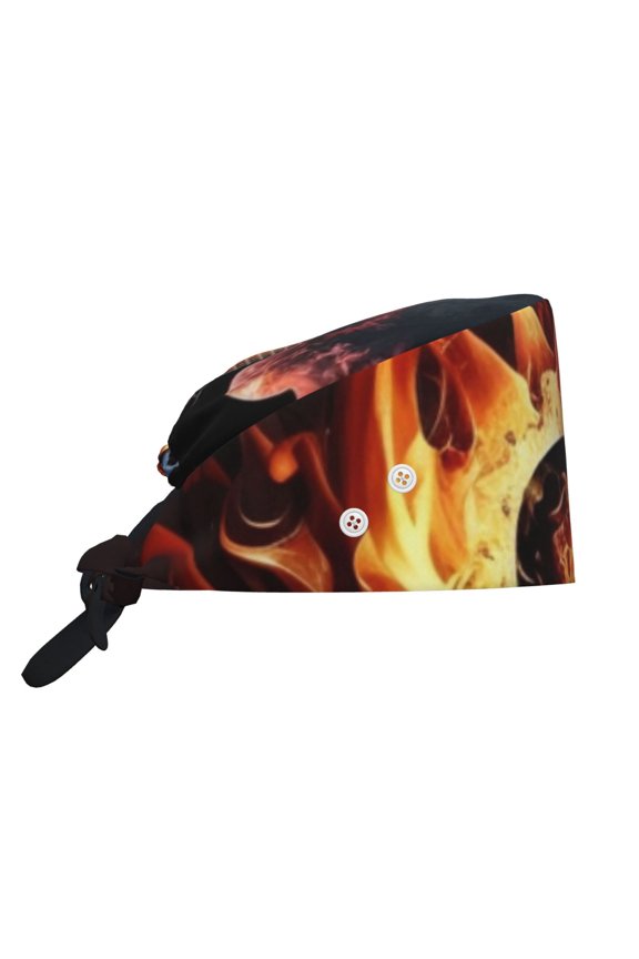 Working Cap Adjustable Tie Back Hat with Integrated Sweatband, Head Cover for Kitchen, Cleaning , Flaming Burning Guitar Red Blue Fire
