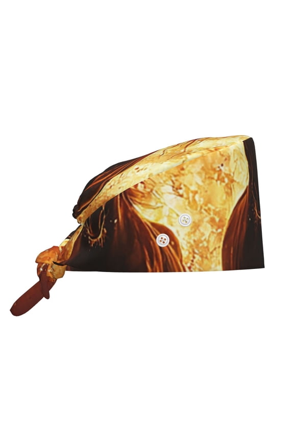 Working Cap Adjustable Tie Back Hat with Integrated Sweatband, Head Cover for Kitchen, Cleaning , Horses Fire Flame Burning