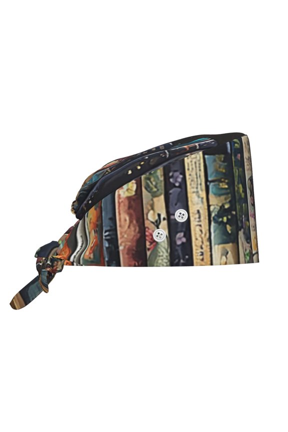 Working Cap Adjustable Tie Back Hat with Integrated Sweatband, Head Cover for Kitchen, Cleaning , Library Bookshelf Hippie Retro