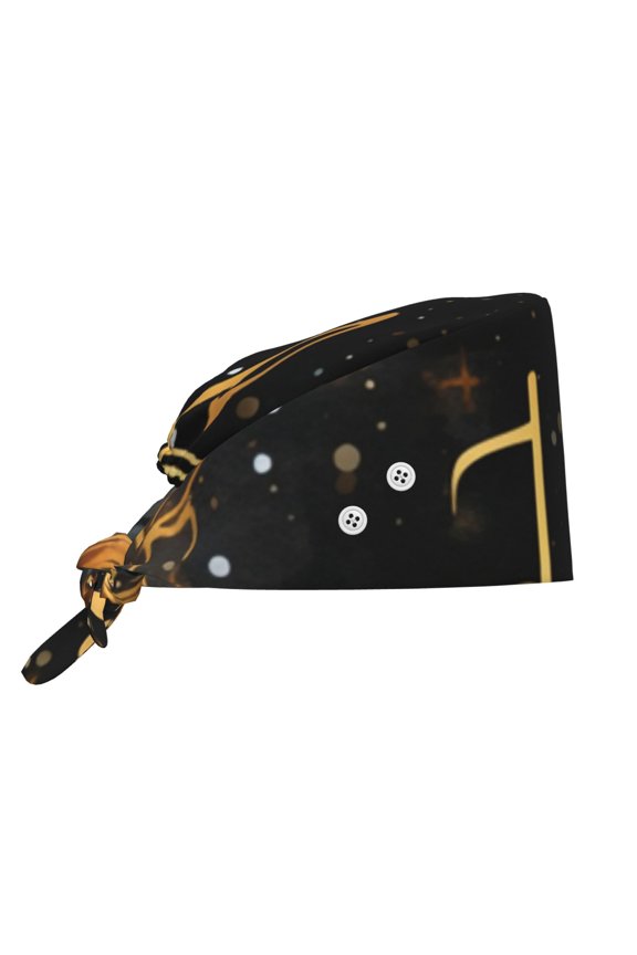 Working Cap Adjustable Tie Back Hat with Integrated Sweatband, Head Cover for Kitchen, Cleaning , Musical Notes With Piano Starry Golden