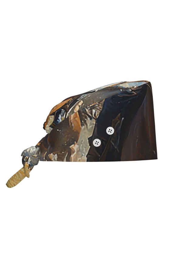 Working Cap Adjustable Tie Back Hat with Integrated Sweatband, Head Cover for Kitchen, Cleaning , Western Horses Runing