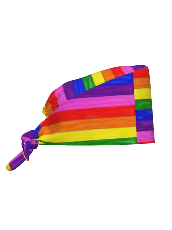 Working Cap With Sweatband For Women Men Pride Rainbow Pattern Adjustable Cleaning Hat