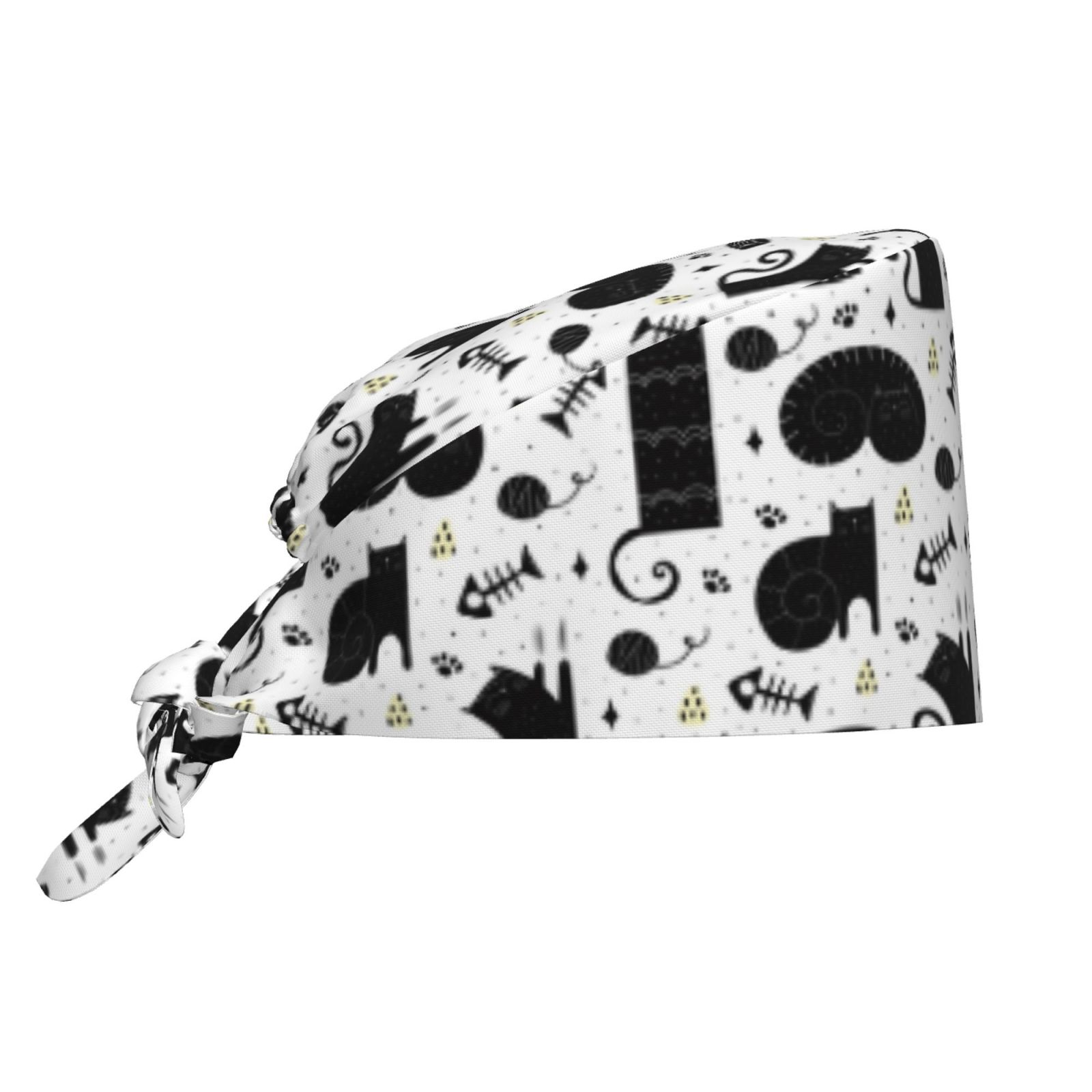 Inspirational Lettering Working Cap Button Sweatband Cotton Tie Back Bouffant Hats Cover With Hair Ring Women