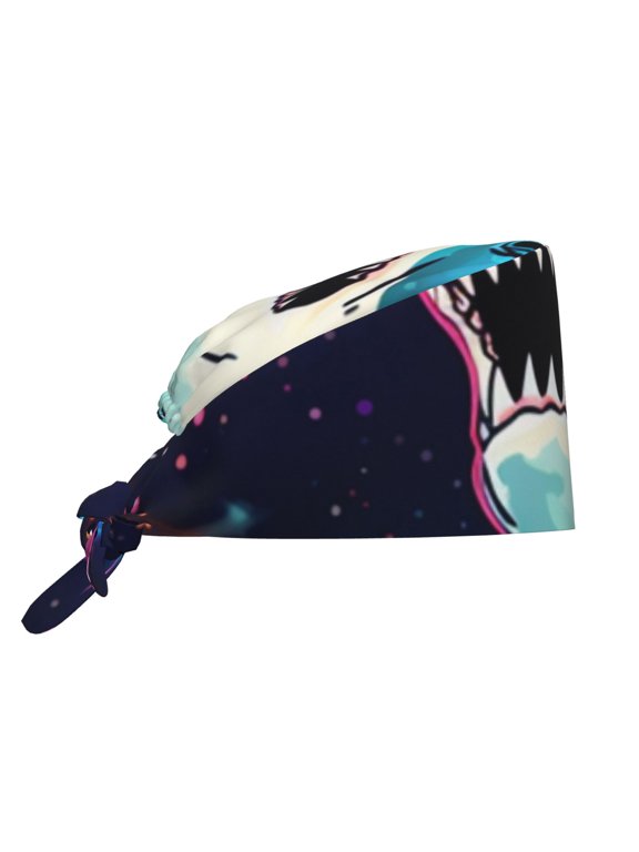 Working Caps Comfortable Breathable for Men Women Head Cover , Laser Shark Space Funny Dinosaur Starry