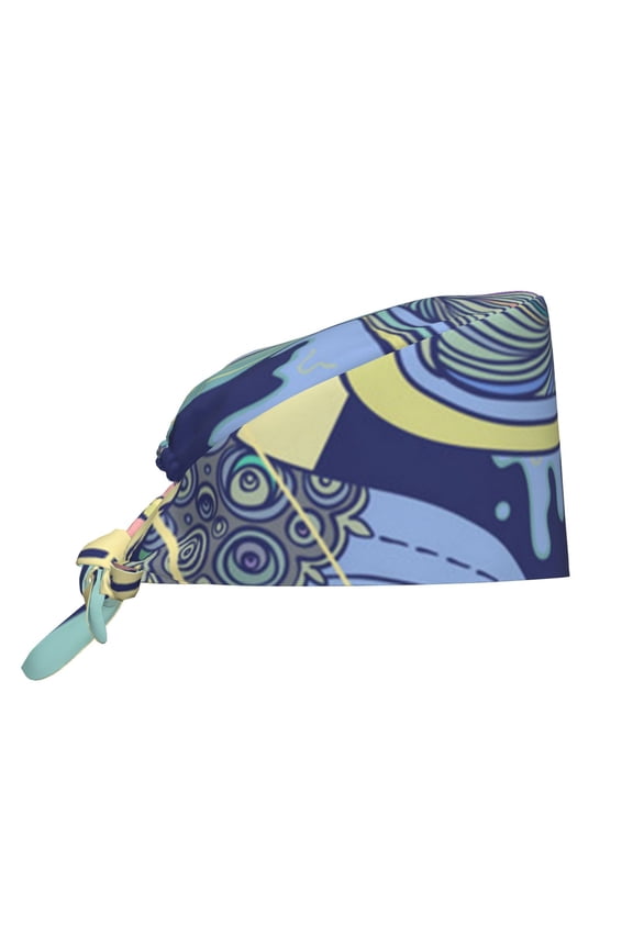 Working Caps Comfortable Breathable for Men Women Head Cover , Magic Mushrooms Geometry Psychedelic
