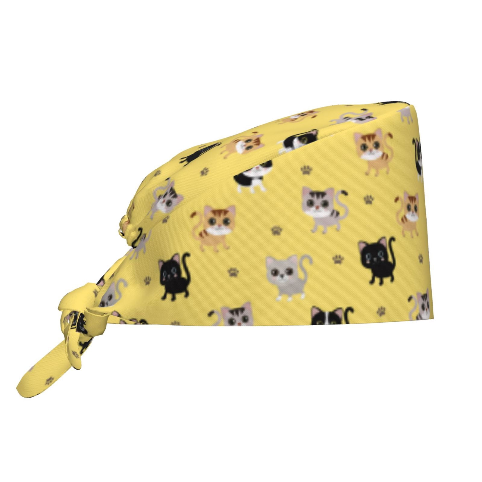 Working Caps, Cute Cat Cartoon Style Yellow Cleaning Cap with ...
