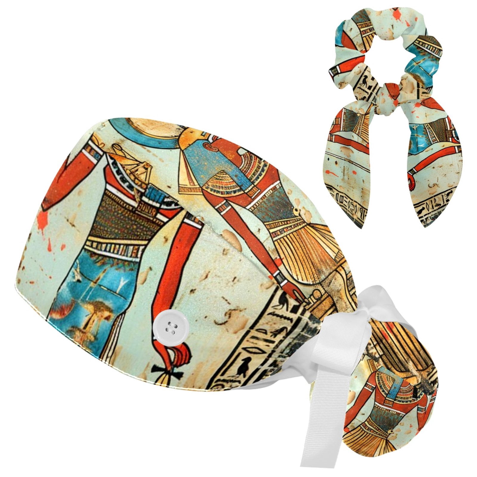 Working Caps with Buttons, Long Hair Scrub Hats Ponytail Holder for