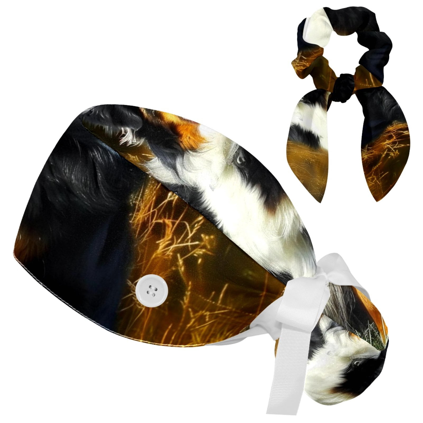 Working Caps with Buttons, Long Hair Scrub Hats Ponytail Holder for