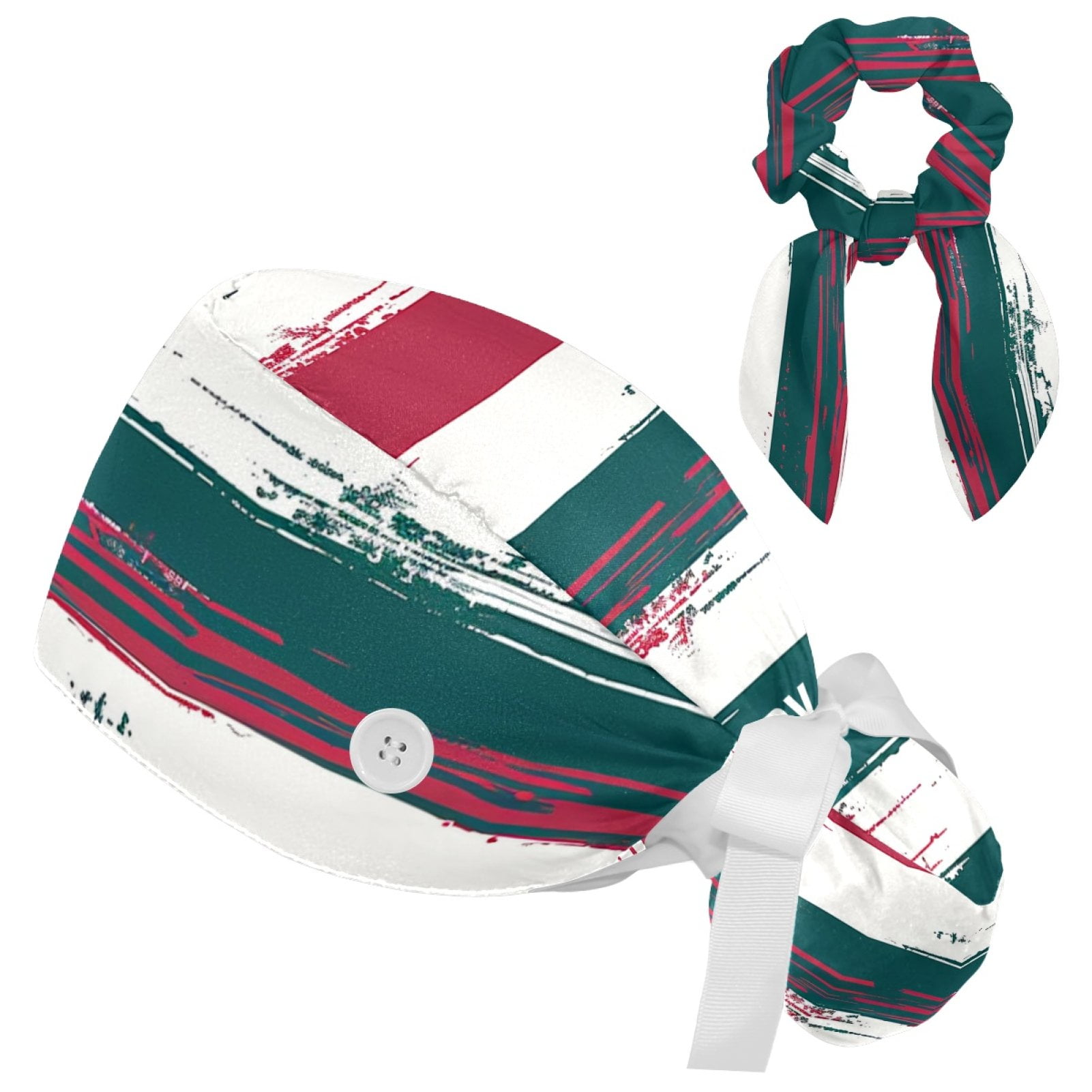 Working Caps with Buttons, Long Hair Scrub Hats Ponytail Holder for