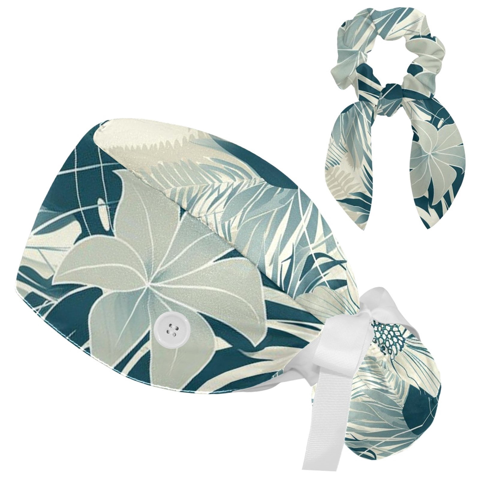 Working Caps with Buttons, Long Hair Scrub Hats Ponytail Holder for