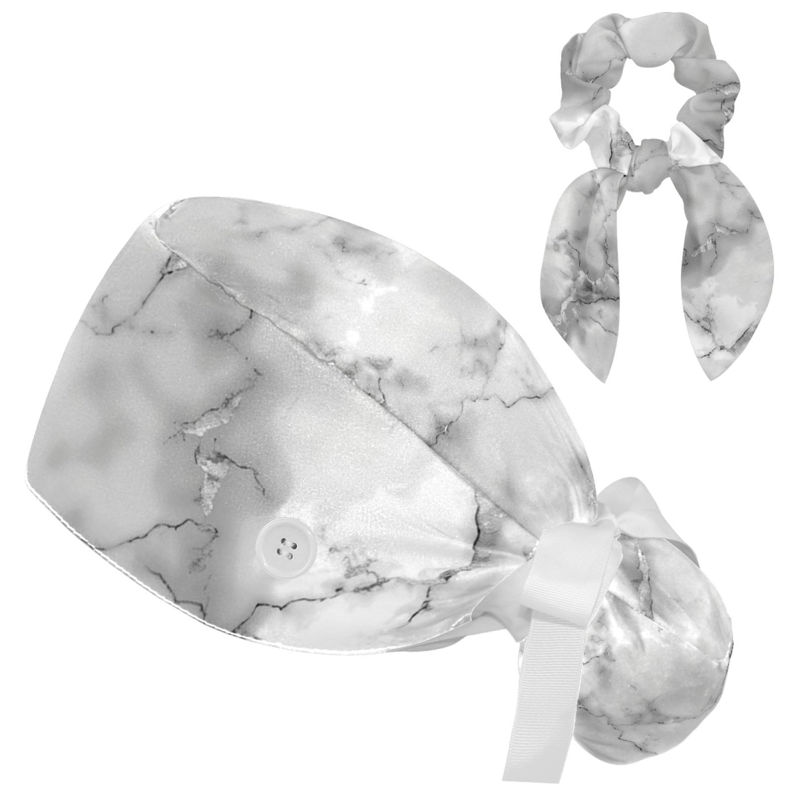 Working Caps with Buttons, Long Hair Scrub Hats Ponytail Holder for