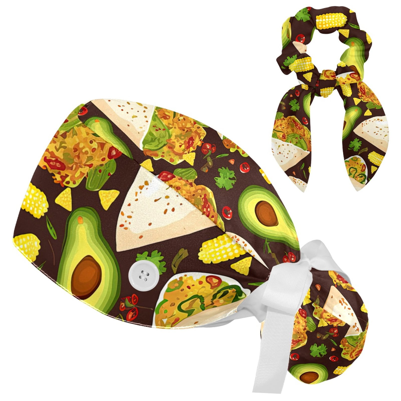 Working Caps with Buttons, Long Hair Scrub Hats Ponytail Holder for