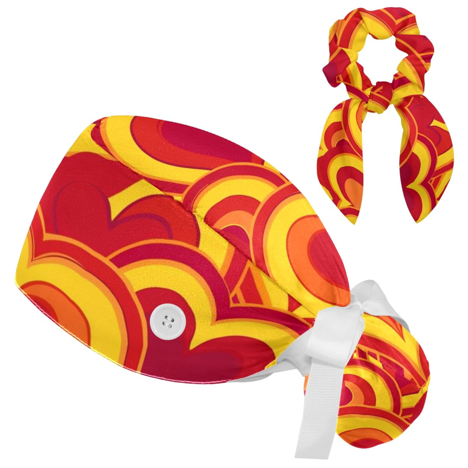 Working Caps with Buttons, Long Hair Scrub Hats Ponytail Holder for