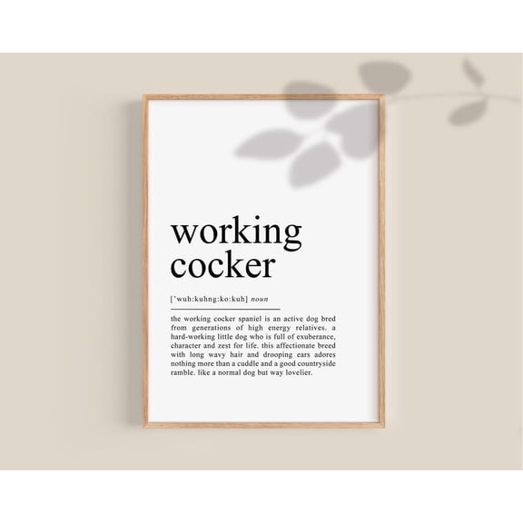 Working Cocker Spaniel Definition Poster Dog Lovers Poster Dog Walker Dog Dad Presents Dog Owner Poster