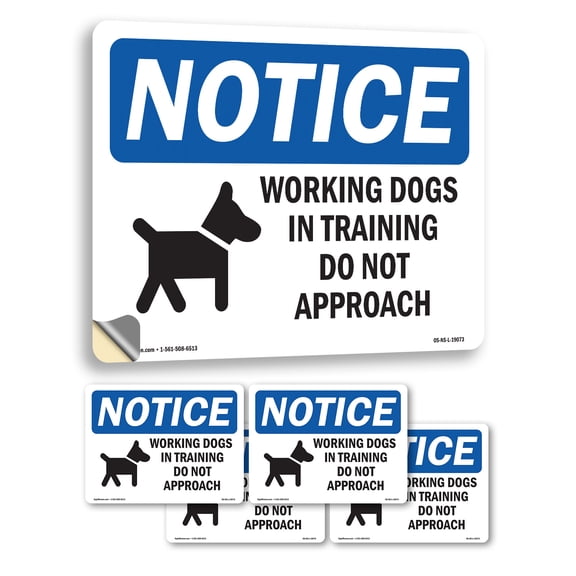 Working Dogs In Training Do With Symbol OSHA Notice Vinyl Decal Label 5 Inch x 3.5 Inch - 5 Pack
