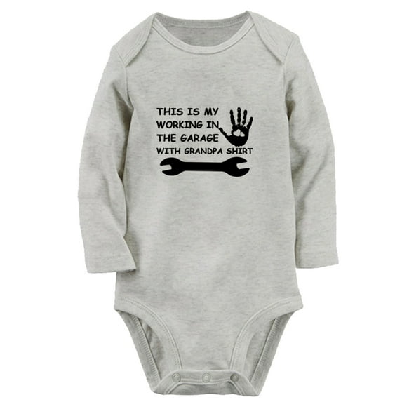 This Is My Working In The Garage With Grandpa Shirt Funny Rompers, Newborn Baby Unisex Bodysuits, Infant Jumpsuits, Toddler 0-12 Months Kids Long Sleeves Oufits (Gray, 6-12 Months)