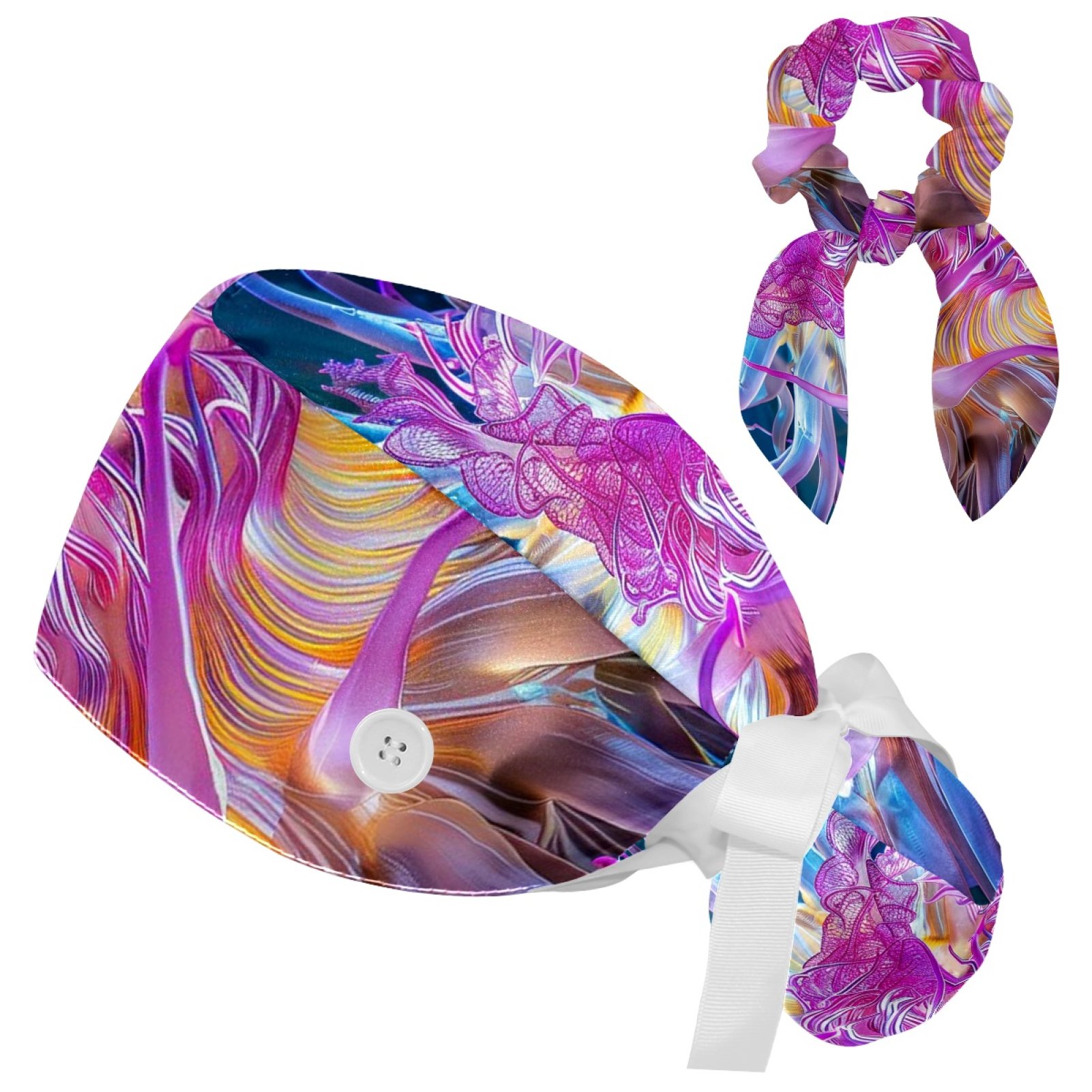 Working Hat with Buttons & Ribbon Ties for Women, Adjustable Unisex