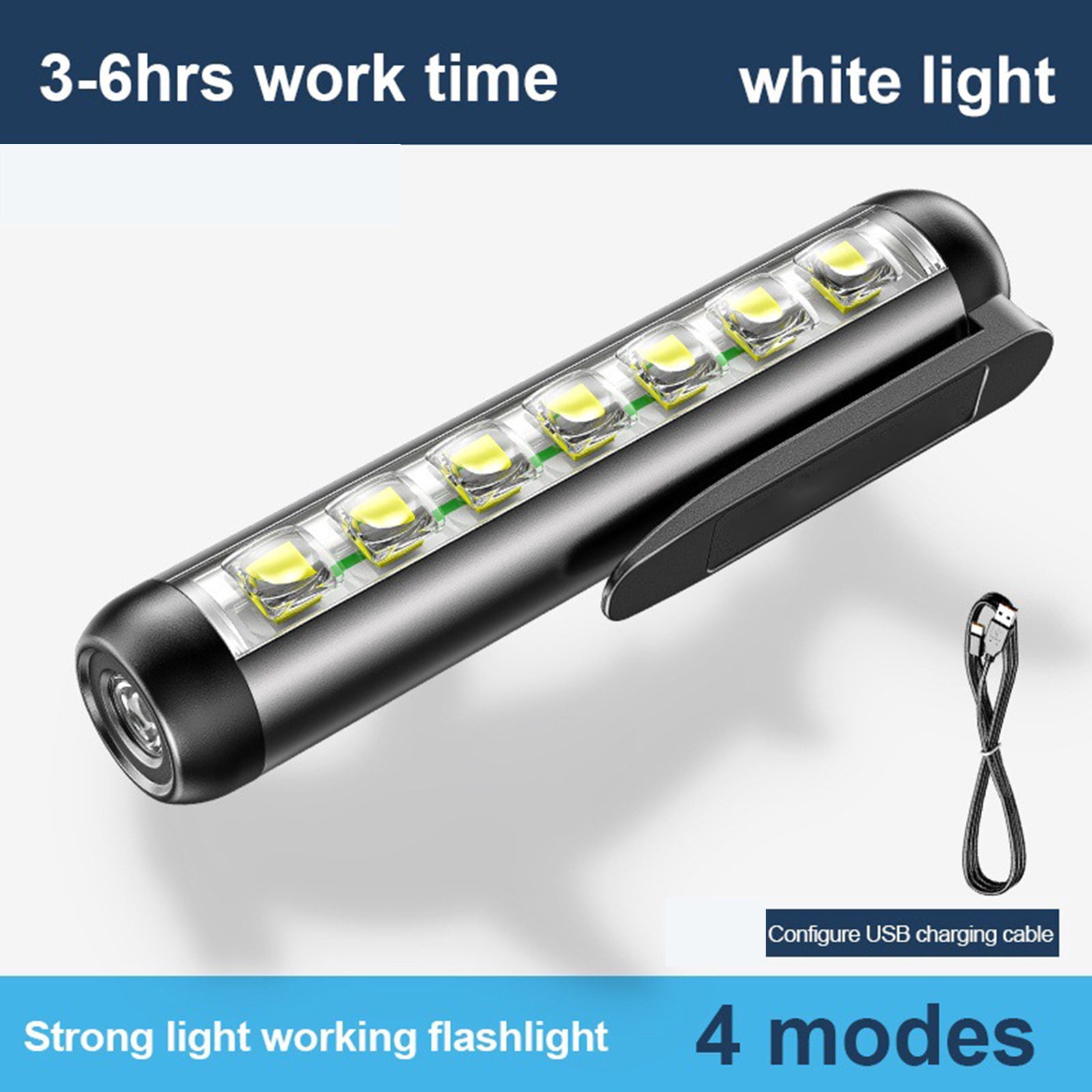 Super Bright LED Flashlight With Pen Clip & Magnetic Base | USB-C Rechargeable 600mAh | 4-6H Run Time