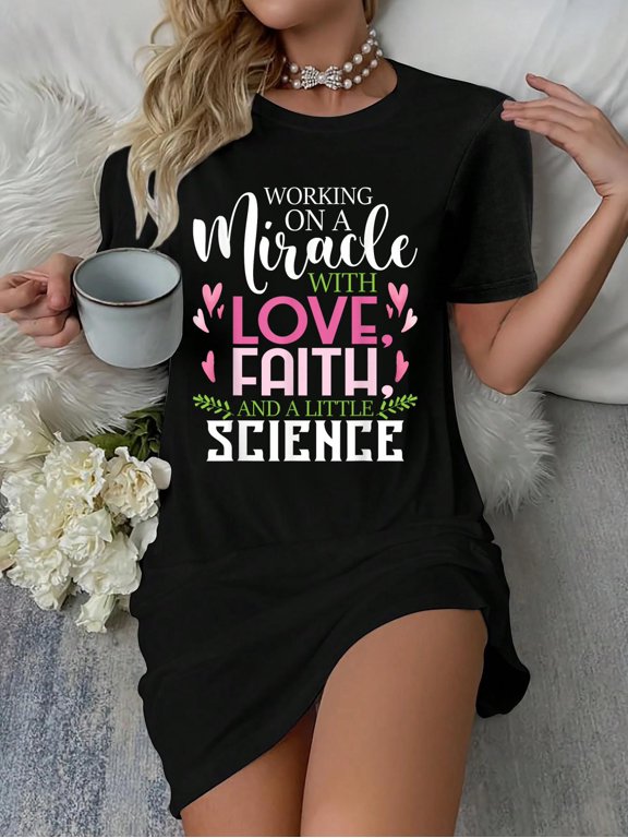 Working On A Miracle - Embryo Transfer IVF Support Pregnancy T-Shirt Dress Casual Summer Dress Everyday Outfit