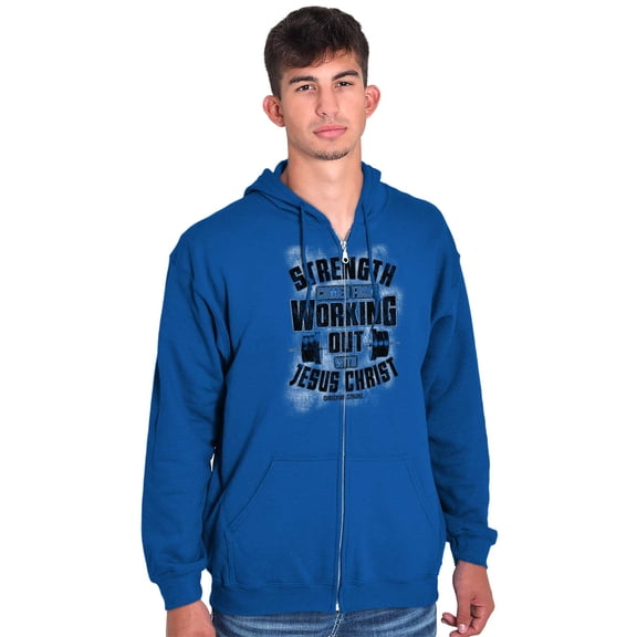 Working Out With Christ Strength Unisex Fleece Graphic Zip Up Hoodie Brisco Brands 5X
