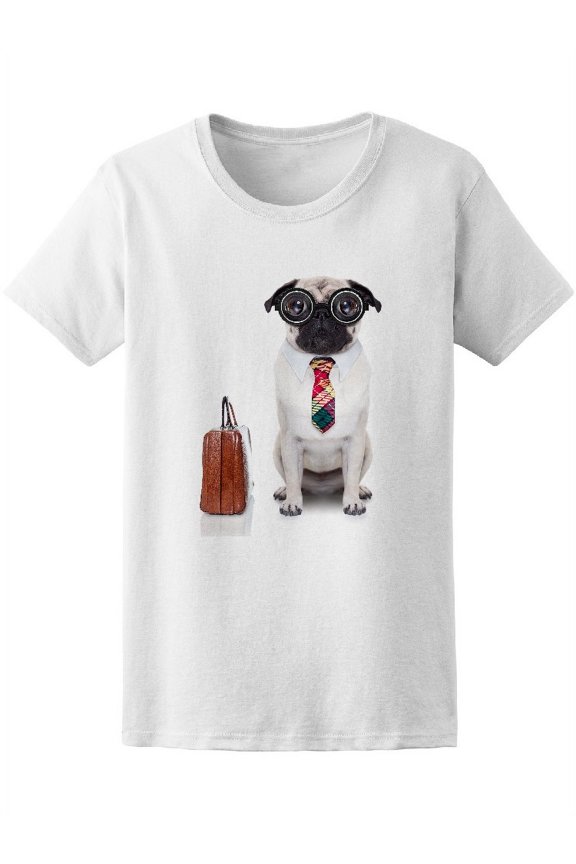 Working Pug Dog Nerd Glasses Tee Women's -Image by Shutterstock