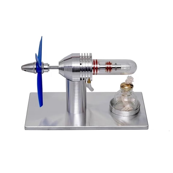 Working Stirling Engine Fan Model, Heat Powered Hot Air Engine with Airplane Propeller, Aluminum Alloy Desktop Mechanical Physics Demonstration Model & Tabletop Display Gift (Fan Color Random)