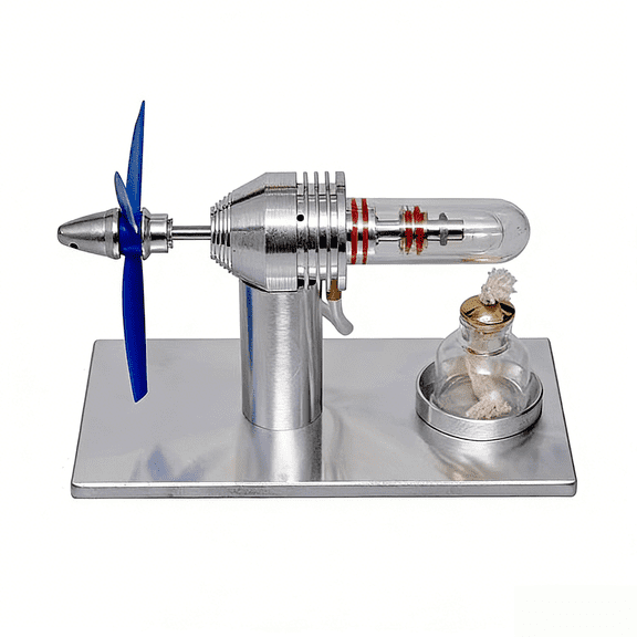 Working Stirling Engine Fan Model, Heat Powered Hot Air Engine with Airplane Propeller, Aluminum Alloy Desktop Mechanical Physics Demonstration Model & Tabletop Display Gift (Fan Color Random)