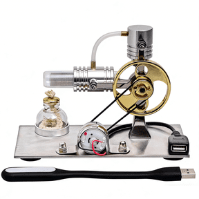 Working Stirling Engine Generator Model, Heat Powered Hot Air Engine with USB Output, Metal Desktop Mechanical Demonstration Model for Physics & Engineering Display