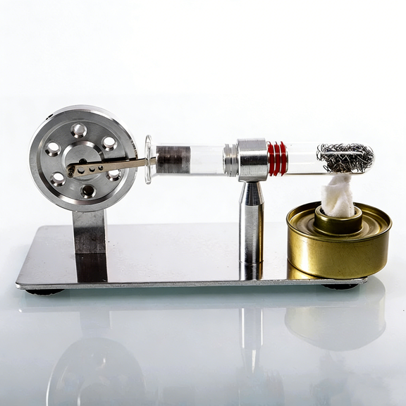 Working Stirling Engine Model, Heat Powered Metal Mechanical Engine with Flywheel, Desktop Thermodynamics Demonstration & Engineering Display