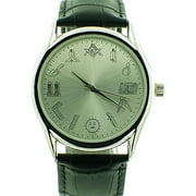 Working Tools - Masonic Watch - Black Leather Band - Round White Face Dial Watch