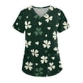thumbnail image 1 of Working Uniform Shirts for Women Irish Shamrock Printed V-Neck Breathable T-Shirts Short Sleeve Professionals Soft Stretch St. Patrick's Day Scrub Tops with Pockets dark green 4X-Large, 1 of 3