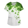 thumbnail image 1 of Working Uniform for Women Irish Shamrock Printed V-Neck Breathable Scrub Tops Short Sleeve Professionals Soft Stretch St. Patrick's Day Workwear Shirt with Pockets white XX-Large, 1 of 4