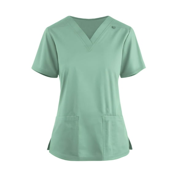 Working Uniform for Women Solid Color V Neck Plus Size Workwear Shirt Short Sleeve Loose Fit T-Shirts with Pockets (Mint green)