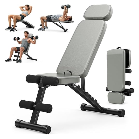 Workout , 10 Backrests Adjustable Weight with Extended Headrest, 800LBS Foldable Weight for Home Gym, Incline Decline Flat Compact for Small Space Training