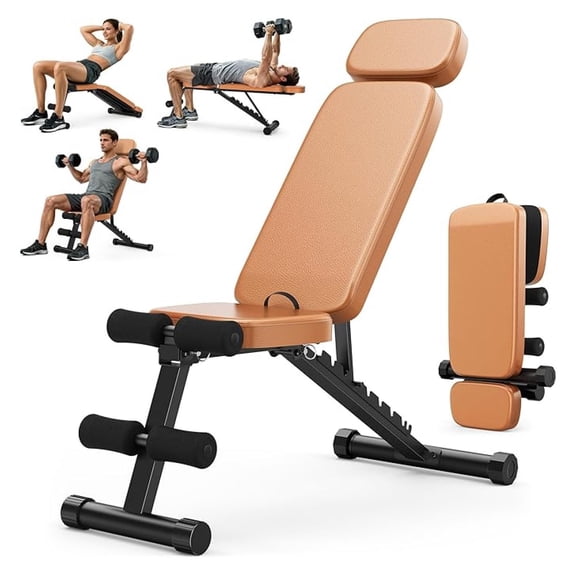 Workout , 10 Backrests Adjustable Weight with Extended Headrest, 800LBS Foldable Weight for Home Gym, Incline Decline Flat Compact for Small Space Training