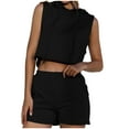 thumbnail image 1 of Workout 2 Piece Outfits for Women Casual Sleeveless Hooded Crop Tops Shorts Matching Sets Tracksuits with Pockets, 1 of 9
